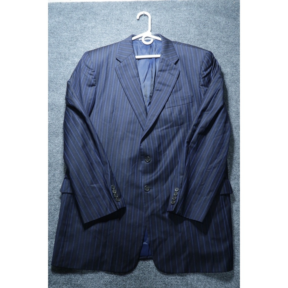 Hickey Freeman Mens Navy Blue Pinstripe Worsted Wool Suit Jacket Blazer V480 USA